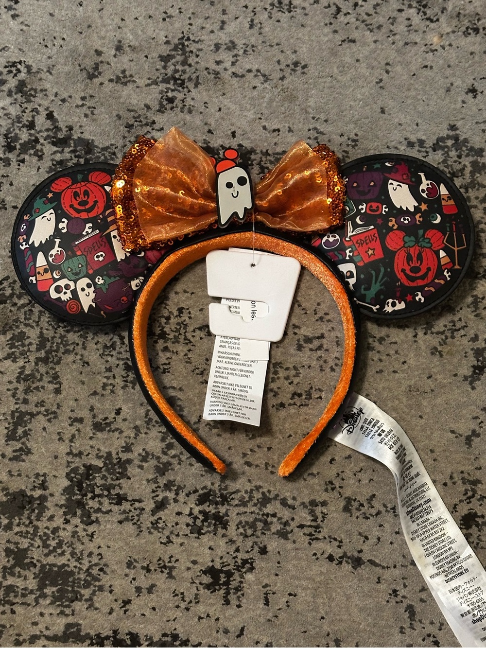 NWT Disney Parks 2022 Halloween Minnie Mouse Ears Glow in the Dark Ghost Bow